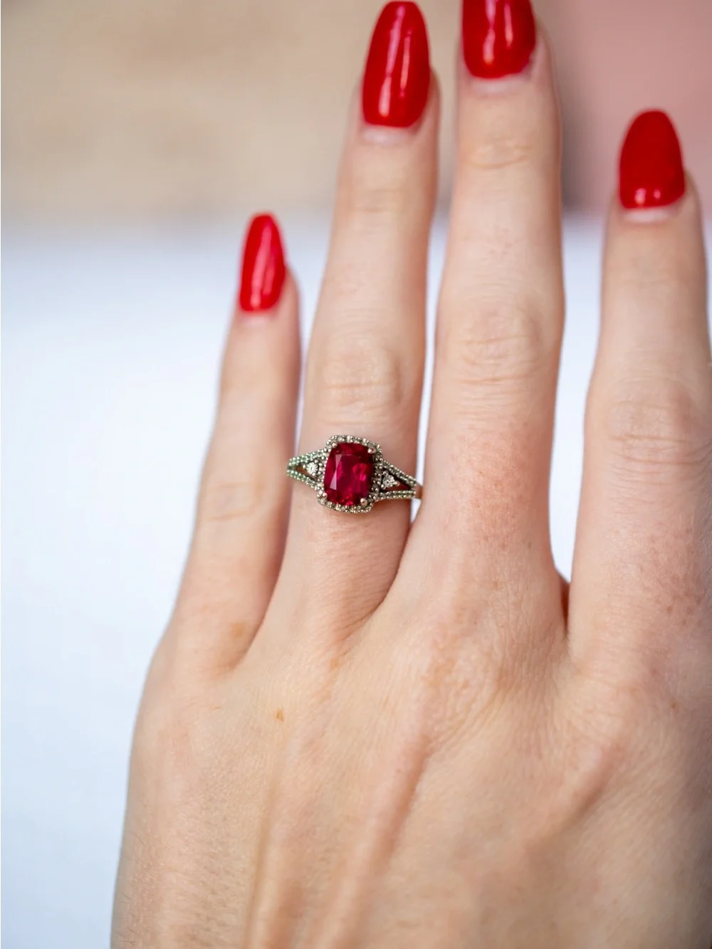 Ruby-Red Cushion Halo Ring - Women Jewelry